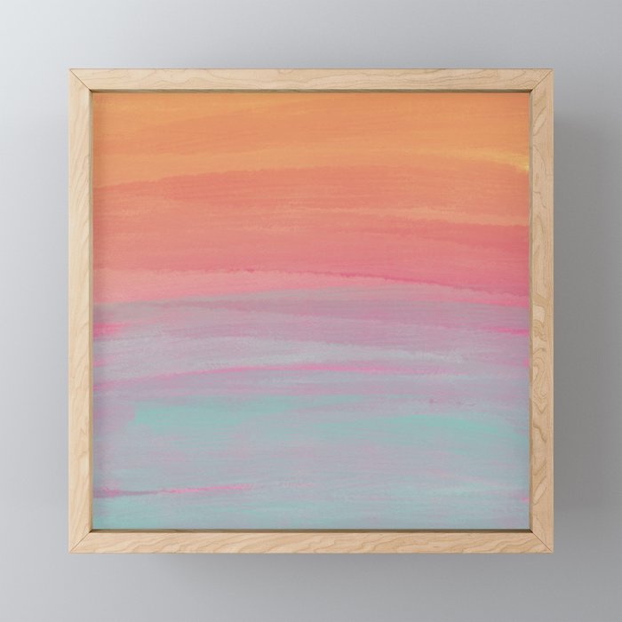 Abstract Orange Pink Teal Watercolor Sunset Mini Art Print