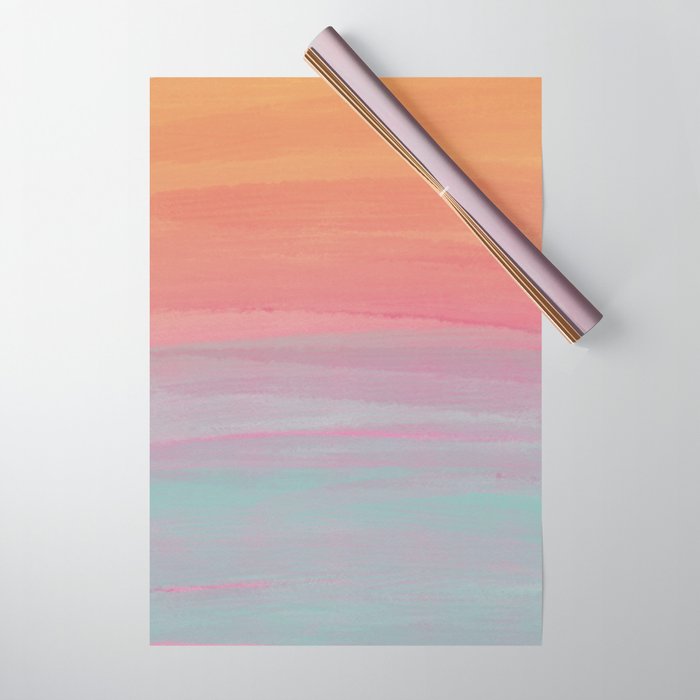 Abstract Orange Pink Teal Watercolor Sunset  Wrapping Paper Gallery Image 1