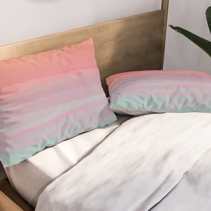 Abstract Orange Pink Teal Watercolor Sunset  Pillow Sham Gallery Image 2