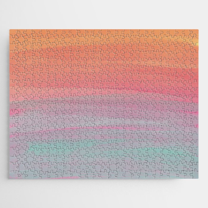 Abstract Orange Pink Teal Watercolor Sunset  Jigsaw Puzzle Gallery Image 1