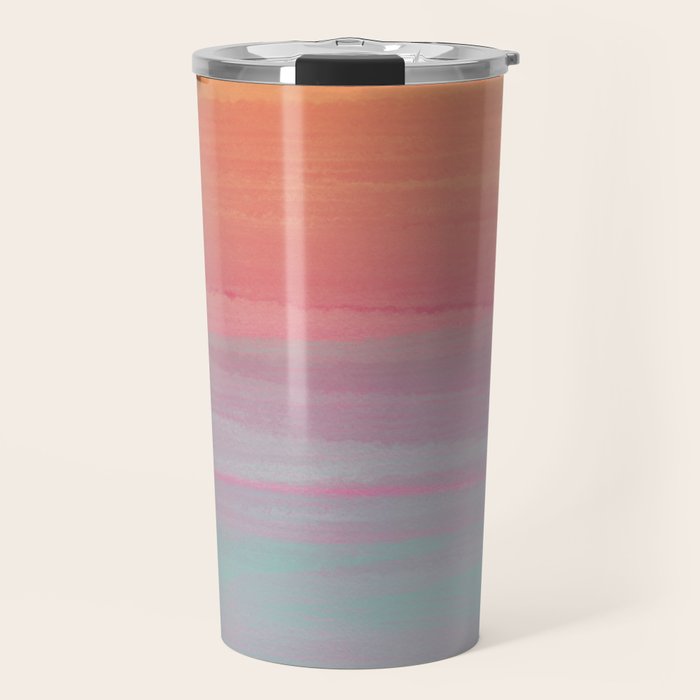 Abstract Orange Pink Teal Watercolor Sunset  Travel Mug Gallery Image 1