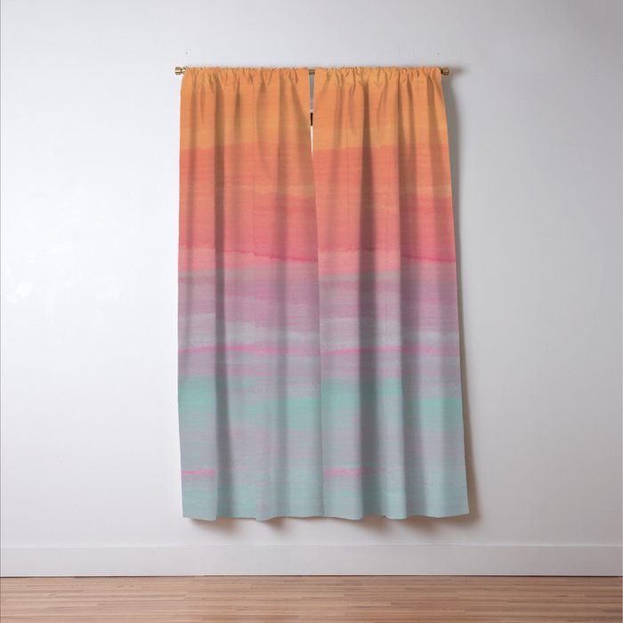 Abstract Orange Pink Teal Watercolor Sunset  Window Curtain Gallery Image 3