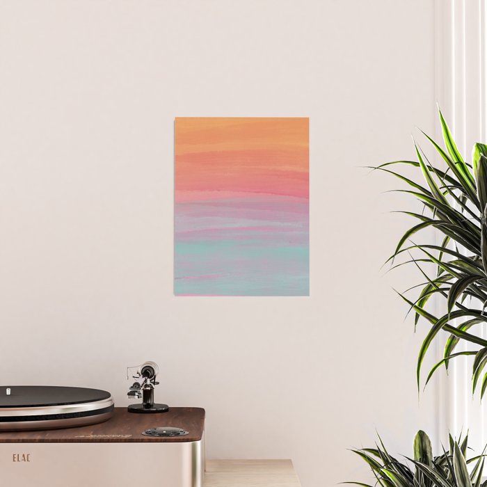 Abstract Orange Pink Teal Watercolor Sunset  Poster Gallery Image 2