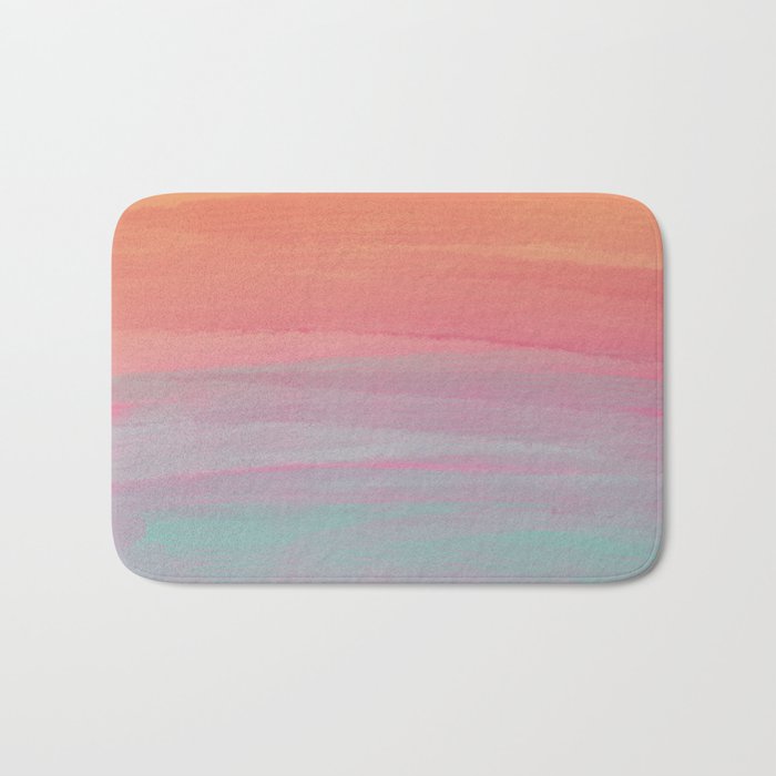 Abstract Orange Pink Teal Watercolor Sunset  Bath Mat Gallery Image 1