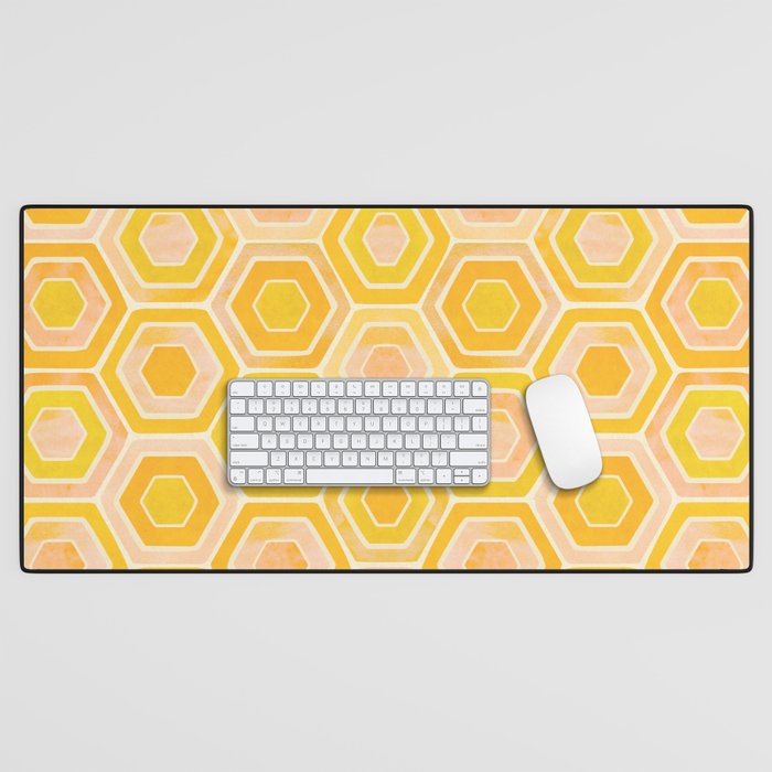 Golden Geometric Tiles Watercolor Desk Mat Gallery Image 1