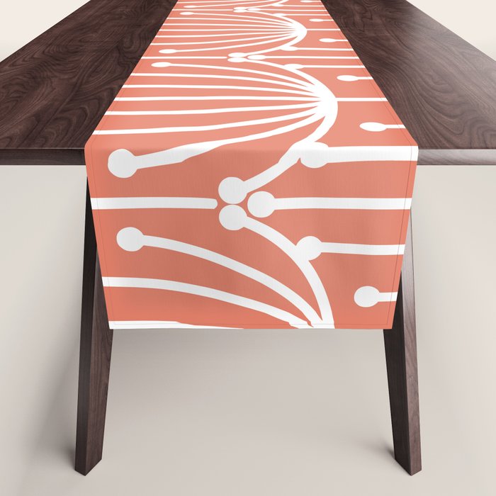 Retro Art, Floral Prints, Coral and White Table Runner Gallery Image 1