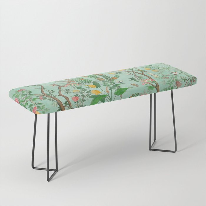 Chinoiserie Aqua Mint Floral Garden Fresco Bench Gallery Image 1