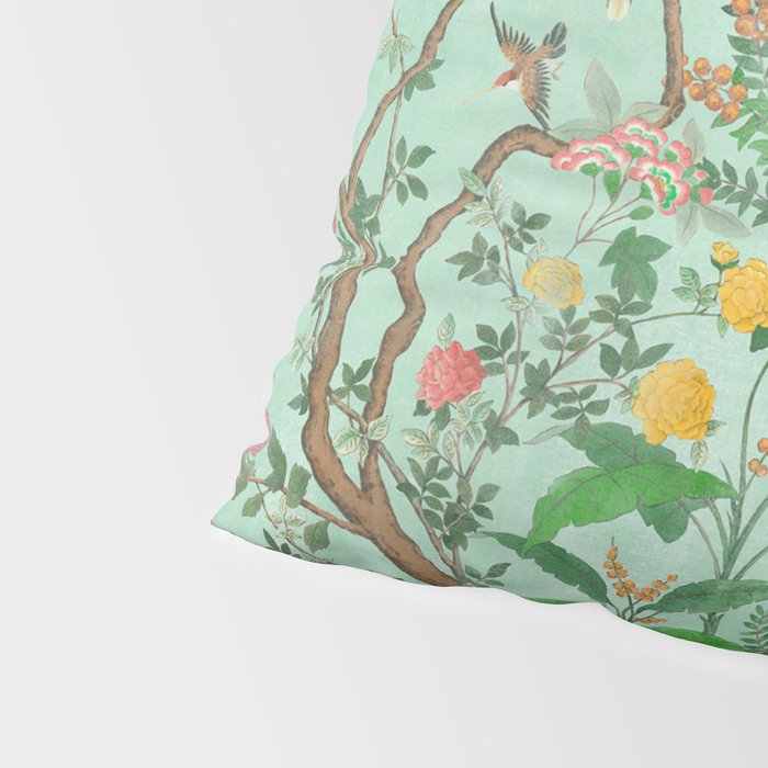Chinoiserie Aqua Mint Floral Garden Fresco Pillow Sham Gallery Image 4