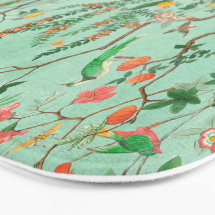 Chinoiserie Aqua Mint Floral Garden Fresco Bath Mat Gallery Image 3