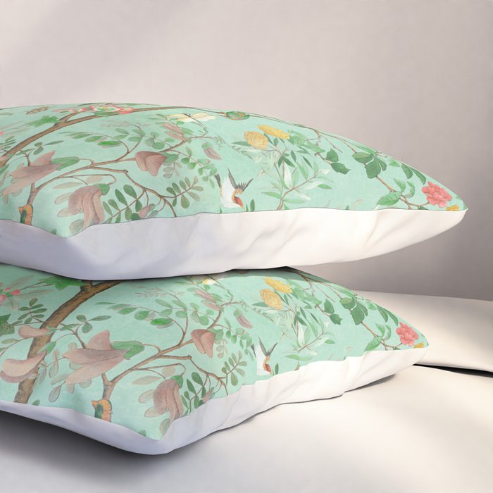 Chinoiserie Aqua Mint Floral Garden Fresco Pillow Sham Gallery Image 3