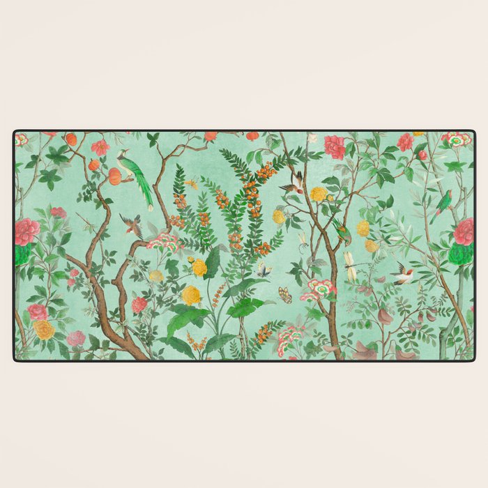 Chinoiserie Aqua Mint Floral Garden Fresco Desk Mat Gallery Image 3