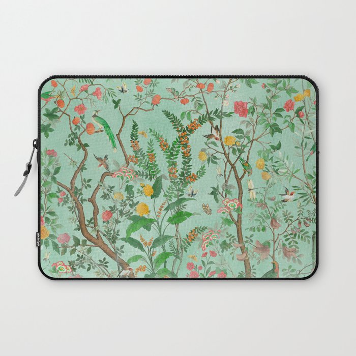 Chinoiserie Aqua Mint Floral Garden Fresco Laptop Sleeve Gallery Image 1