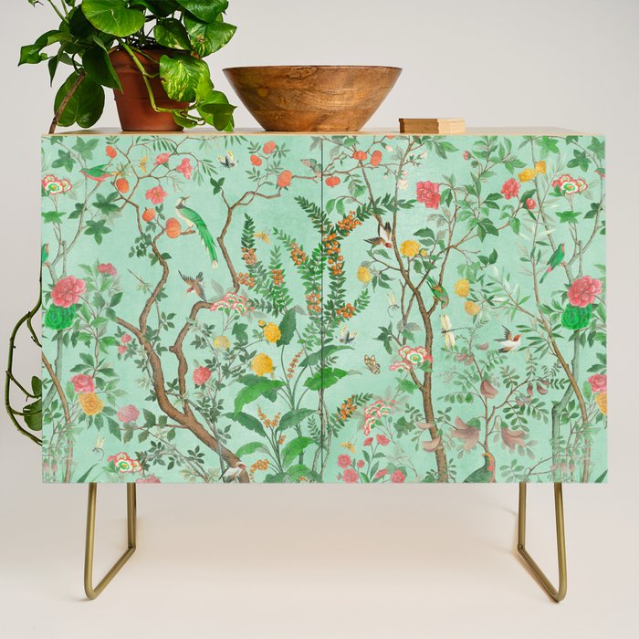 Chinoiserie Aqua Mint Floral Garden Fresco Credenza Gallery Image 1