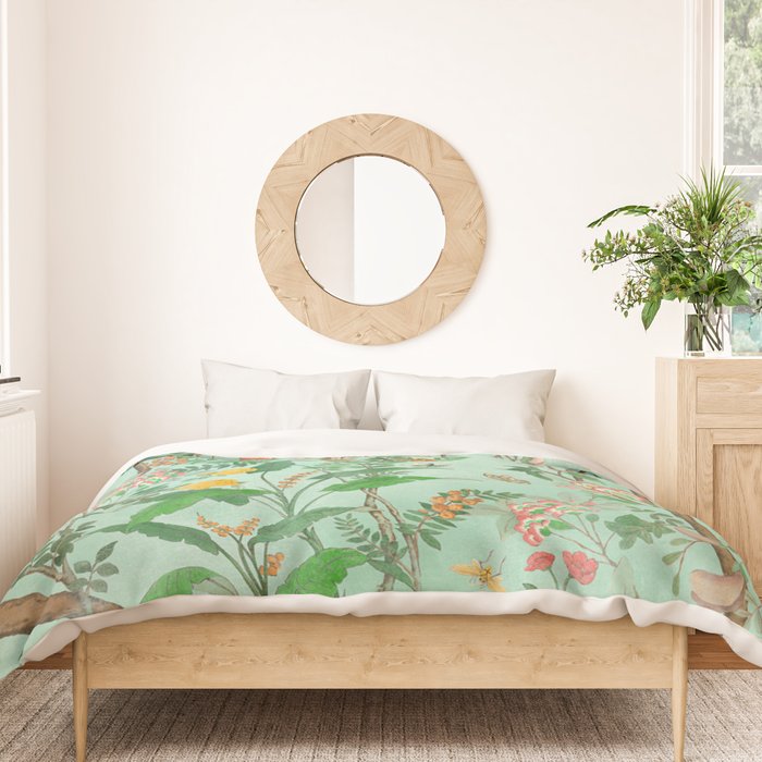 Chinoiserie Aqua Mint Floral Garden Fresco Duvet Cover Gallery Image 3