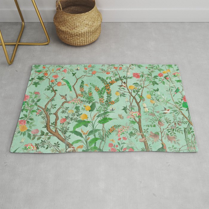 Chinoiserie Aqua Mint Floral Garden Fresco Rug Gallery Image 1