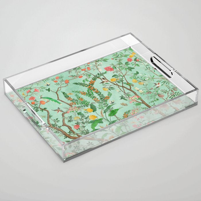 Chinoiserie Aqua Mint Floral Garden Fresco Acrylic Tray Gallery Image 1