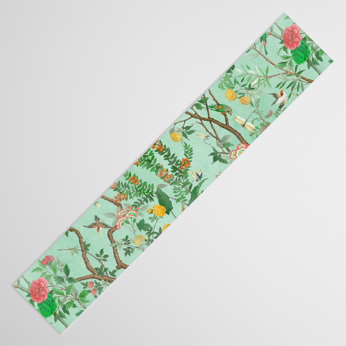 Chinoiserie Aqua Mint Floral Garden Fresco Table Runner Gallery Image 3