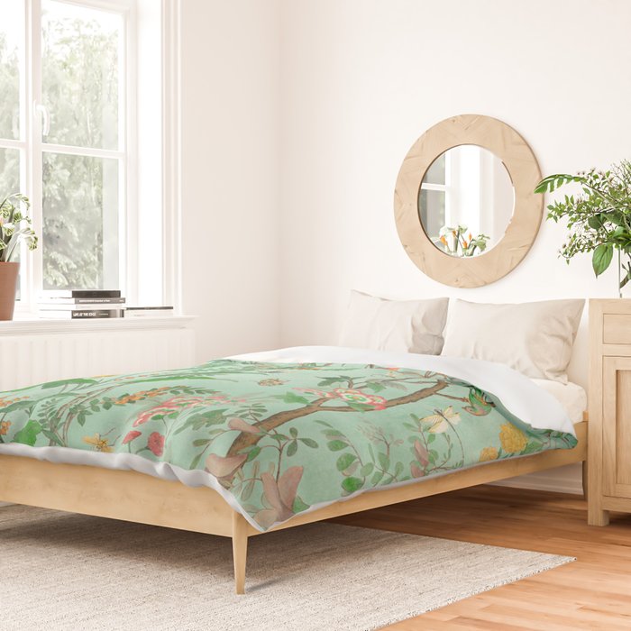 Chinoiserie Aqua Mint Floral Garden Fresco Duvet Cover Gallery Image 2