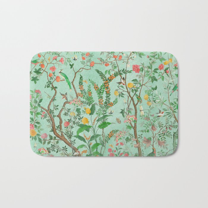 Chinoiserie Aqua Mint Floral Garden Fresco Bath Mat Gallery Image 1