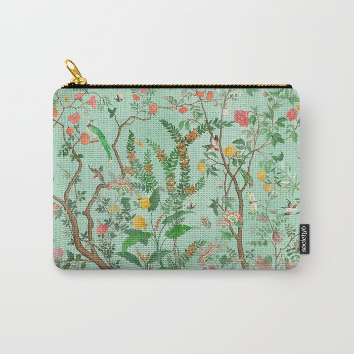 Chinoiserie Aqua Mint Floral Garden Fresco Carry All Pouch Gallery Image 1