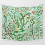 Chinoiserie Aqua Mint Floral Garden Fresco Wall Tapestry Gallery Image 4