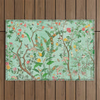 Chinoiserie Aqua Mint Floral Garden Fresco Outdoor Rug Gallery Image 1