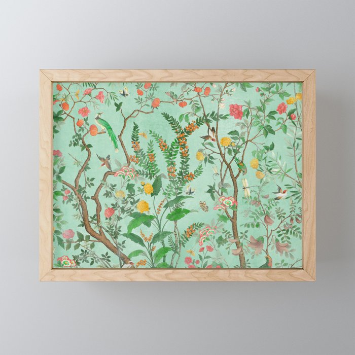 Chinoiserie Aqua Mint Floral Garden Fresco Mini Art Print Gallery Image 1