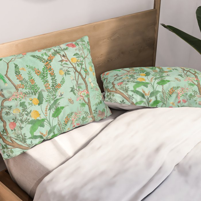 Chinoiserie Aqua Mint Floral Garden Fresco Pillow Sham Gallery Image 2