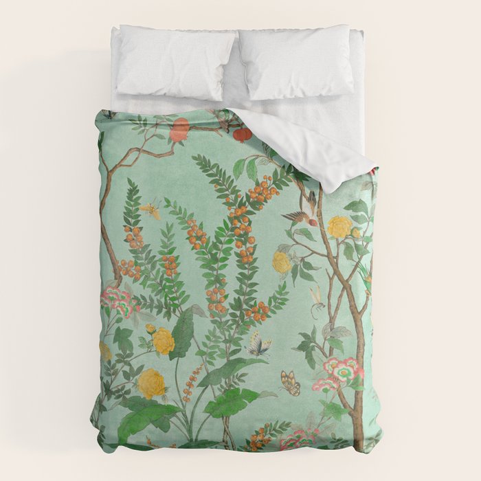 Chinoiserie Aqua Mint Floral Garden Fresco Duvet Cover Gallery Image 6