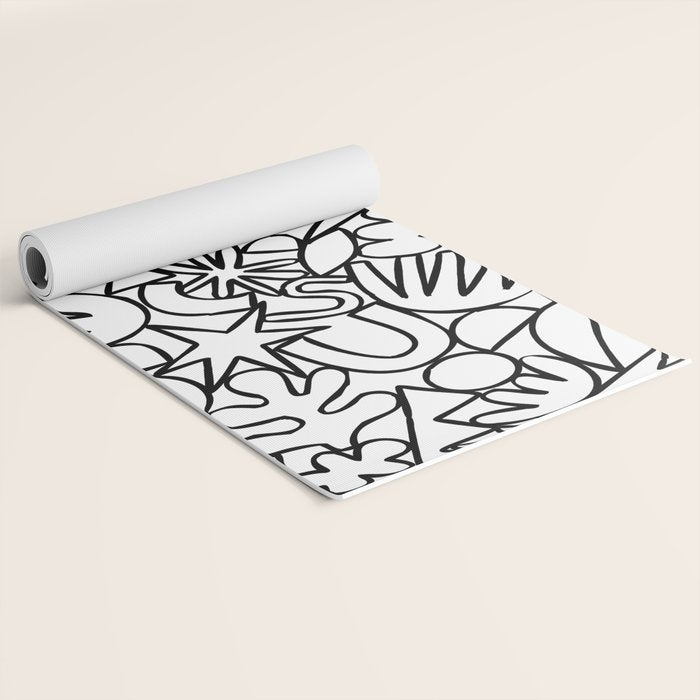 Black and white organic nature shape drawing pattern Yoga Mat Gallery Image 2
