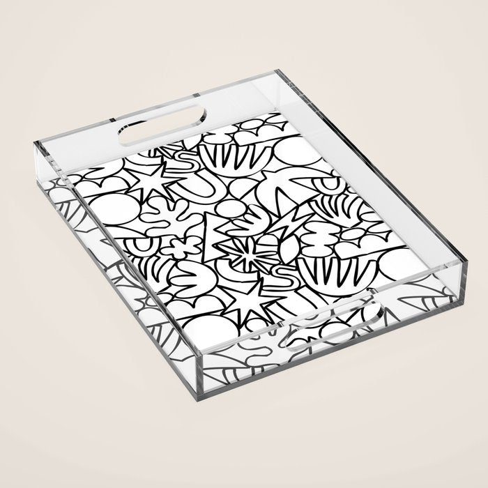 Black and white organic nature shape drawing pattern Acrylic Tray Gallery Image 1