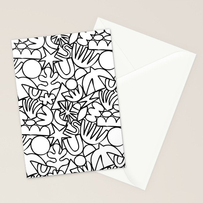 Black and white organic nature shape drawing pattern Stationery Card Gallery Image 2