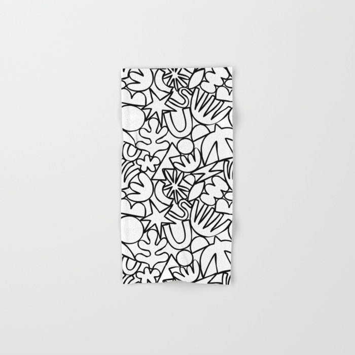 Black and white organic nature shape drawing pattern Bath Towel Gallery Image 1