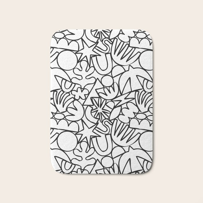 Black and white organic nature shape drawing pattern Bath Mat Gallery Image 1