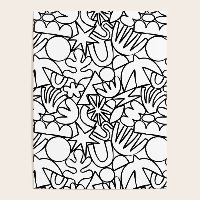 Black and white organic nature shape drawing pattern Poster Gallery Image 4