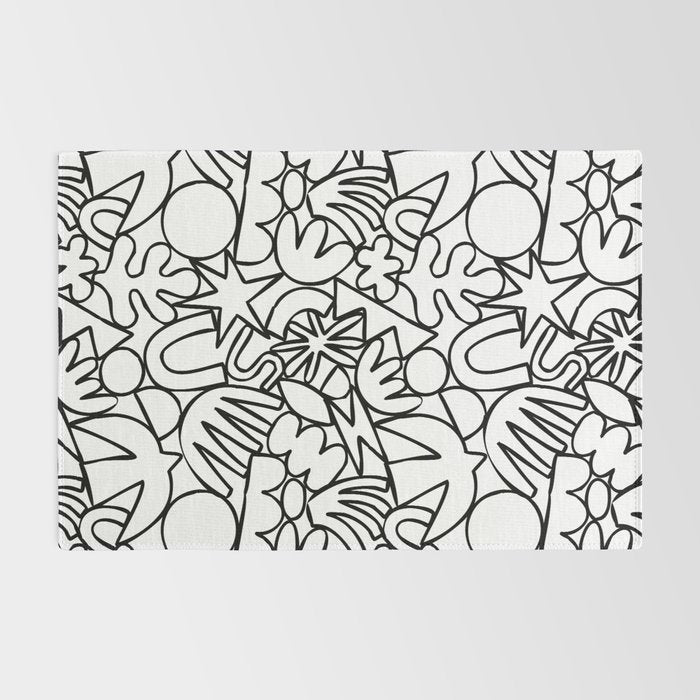 Black and white organic nature shape drawing pattern Rug Gallery Image 2