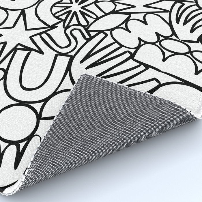 Black and white organic nature shape drawing pattern Rug Gallery Image 4