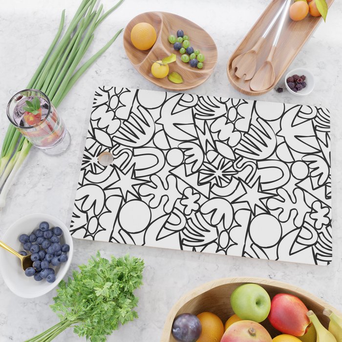 Black and white organic nature shape drawing pattern Cutting Board Gallery Image 2