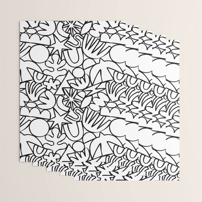 Black and white organic nature shape drawing pattern Wrapping Paper Gallery Image 3