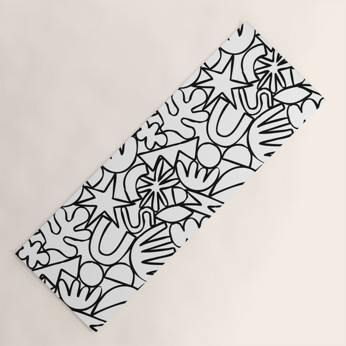 Black and white organic nature shape drawing pattern Yoga Mat Gallery Image 1