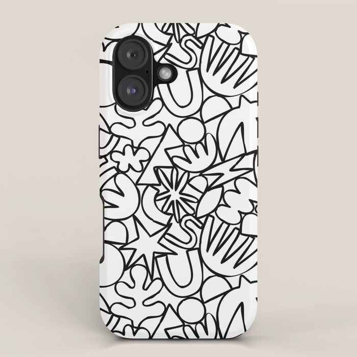 Black and white organic nature shape drawing pattern iPhone Case Gallery Image 1