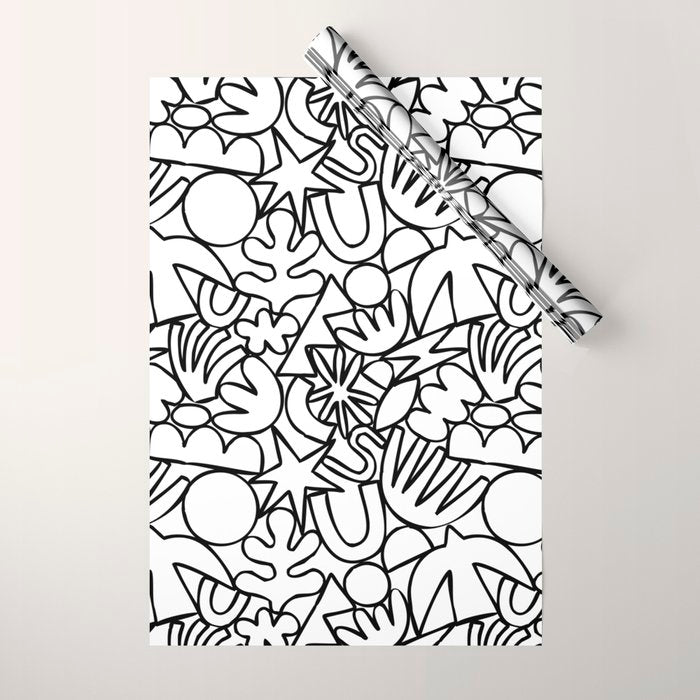 Black and white organic nature shape drawing pattern Wrapping Paper Gallery Image 1