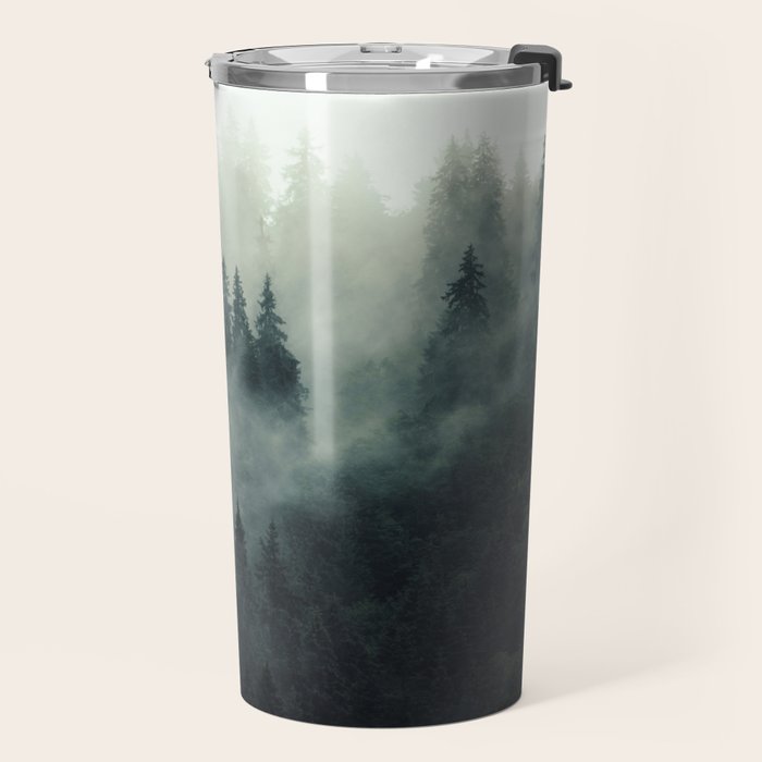Green misty mountain pine forest in cloudy and rainy - vintage style photo Travel Mug Gallery Image 2