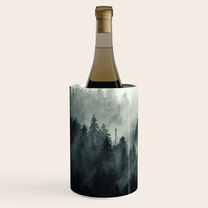 Green misty mountain pine forest in cloudy and rainy - vintage style photo Wine Chiller Gallery Image 2