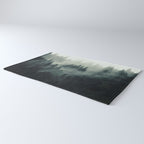Green misty mountain pine forest in cloudy and rainy - vintage style photo Rug Gallery Image 3