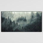 Green misty mountain pine forest in cloudy and rainy - vintage style photo Desk Mat Gallery Image 3