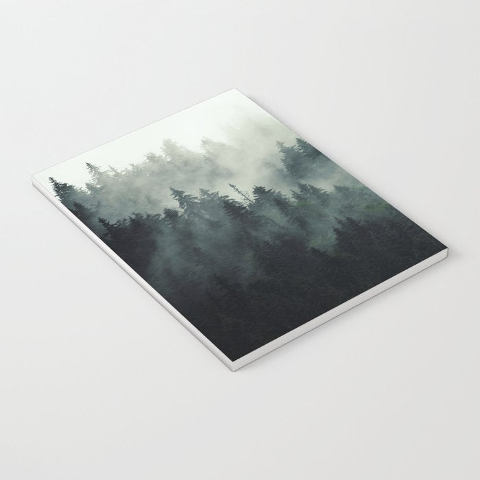 Green misty mountain pine forest in cloudy and rainy - vintage style photo Notebook Gallery Image 3