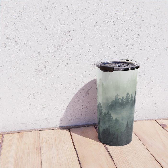 Green misty mountain pine forest in cloudy and rainy - vintage style photo Travel Mug Gallery Image 4