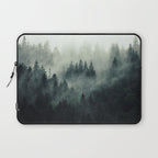 Green misty mountain pine forest in cloudy and rainy - vintage style photo Laptop Sleeve Gallery Image 1