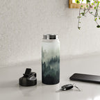 Green misty mountain pine forest in cloudy and rainy - vintage style photo Water Bottle Gallery Image 4